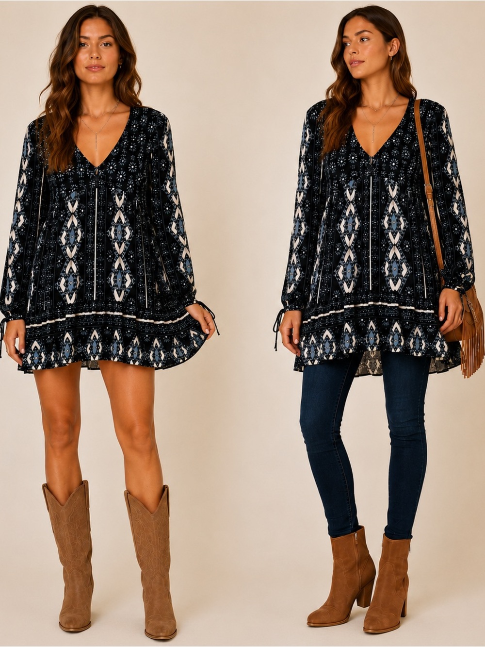 Free People Down By The Bay Tunic Dress Black Combo NWT Size Small